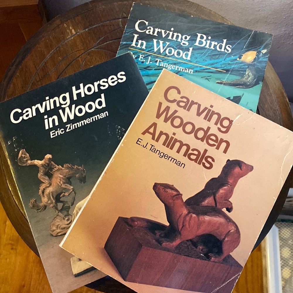 3 carving books, carving birds , carving horses in wood ,carving wooden animals